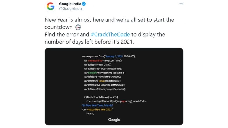 New Google India's #CrackTheCode Contest to Display the Number of Days Left Before 2021