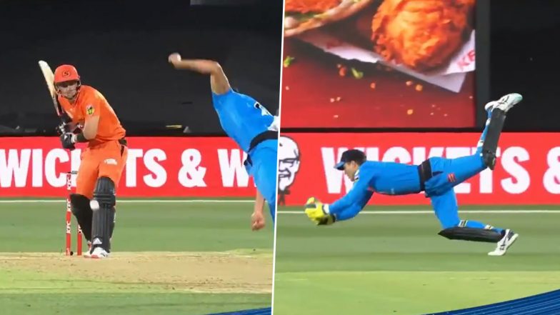 Big Bash League 2020–21: Alex Carey Takes Stunning One-Handed Catch to Dismiss Liam Livingstone