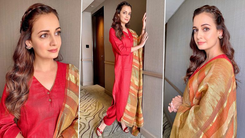 Dia Mirza Has That Easy Does It Vibe Working Off Perfectly With an Anavila Red Kurta Set!