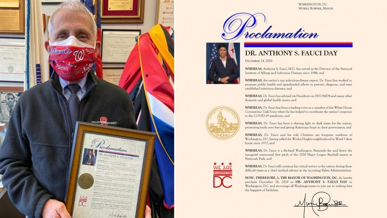 Washington Mayor Proclaims December 24 as 'Dr Anthony S Fauci Day' 