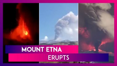 Mount Etna Erupts In Italy’s Sicily For The First Time This Year, Sends Plumes Of Ash & Spews Lava Into The Air Across The Night Sky