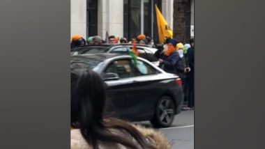 'Khalistani' Flags Seen Outside Indian High Commission in London During Protest Held in Solidarity with Indian Farmers (Watch Video)