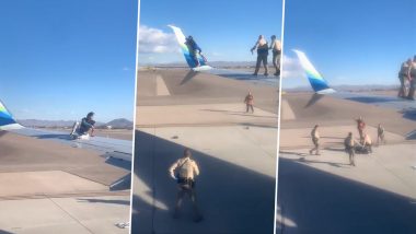 Man Climbs Wing of Alaskan Airlines' Plane in Las Vegas! Taken Into Custody as He Tries to Get Onto Winglet (See Picture & Video)