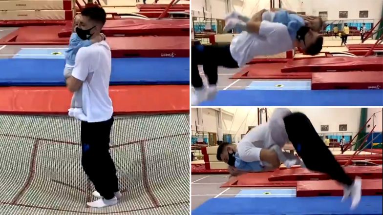 Gold Olympic Gymnast Max Whitlock Does Somersault on Trampoline Holding ...