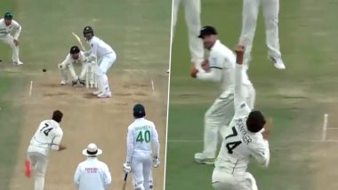 Mitchell Santner Takes Stunning One-Handed Catch to Dismiss Naseem Shah as New Zealand Beat Pakistan by 101 Runs in 1st Test, Become Top-Ranked Test Team for First Time (Watch Video)