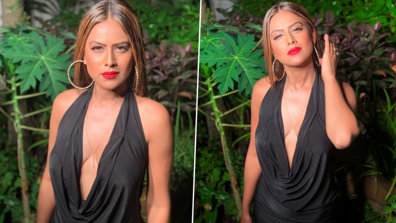Holy Moly! Nia Sharma in a Cleavage-Revealing Black Cowl-Neck Halter Dress and Bold Red Lips Is Perfect for New Year’s Eve Party (View Pics)