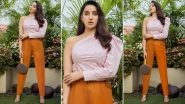 Nora Fatehi Nails High Street Style, Her Caramel Pants and Pink Striped Look Is All Kinds of Crisp Chic!