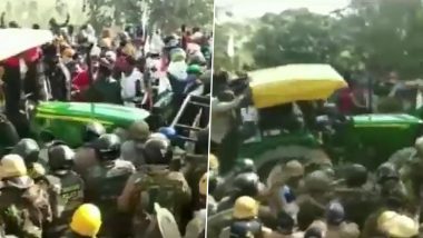 Farmers' Protest Turns Violent in Bajpur, Protesters Run Tractor Over Police Barricade (Watch Video)