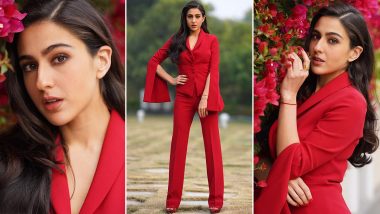 Sara Ali Khan Suits Up and Whips Up a Radiant Red Vibe for Coolie No.1 Promotions!