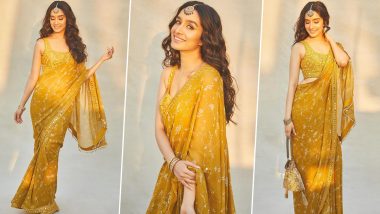 Shraddha Kapoor Is Gleaming With Joy As She Dresses Up in a Mustard Embroidered Saree (View Pics)