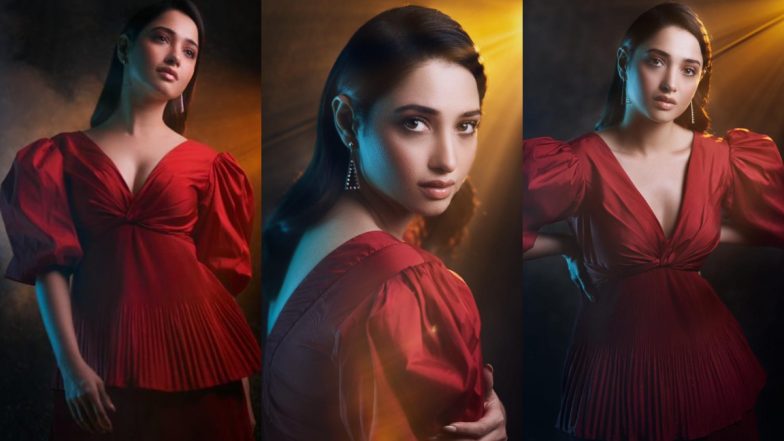 Tamannaah Bhatia’s Puffed-Sleeve Outfit in Red Is a Christmas Worthy Look We Approve Of (View Pics)