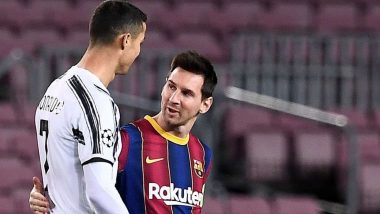 Cristiano Ronaldo & Lionel Messi Hug Each Other, CR7 Defends Argentine After Juventus’ 3-0 Win Over Barcelona in Champions League 2020-21 (Watch Video)
