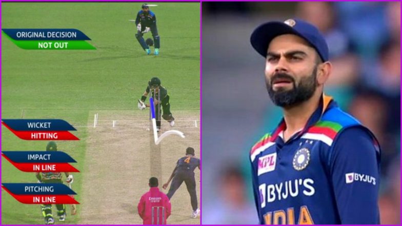Did Virat Kohli Miss to Call for DRS on Time or Broadcaster’s Fault? Replay on Big Screen Adds to Confusion As Tracker Shows Matthew Wade Was LBW