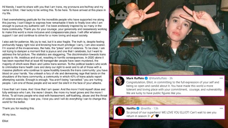 Elliot Page, Oscar-Nominated Star, Announces He Is Transgender & No Longer Ellen! From Netflix to Mark Ruffalo, Here Are the Encouraging Reactions