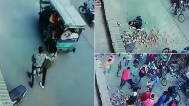 Rajasthan: Under-Construction Pillar Collapses on Man Walking on Road in Bharatpur Market Area, Watch Video