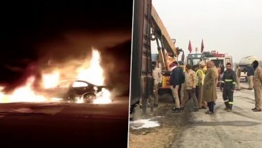 Agra Road Accident: 5 People Charred to Death As Car They Were Travelling in Catches Fire After Hitting Truck on Agra-Lucknow Expressway