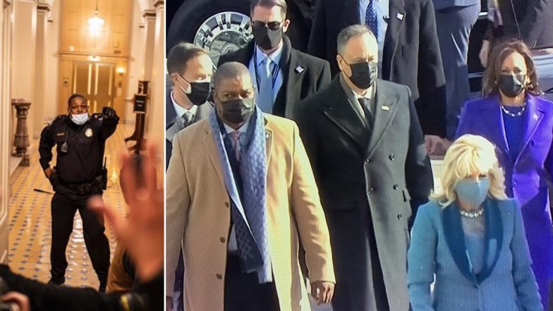 Kamala Harris Accompanied by 'Hero' Capitol Police Officer Eugene Goodman at the Inauguration (Watch Video)