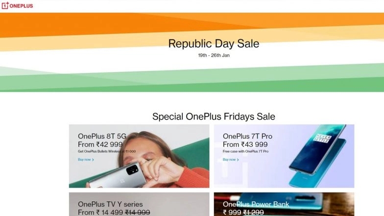 OnePlus Republic Day Sale 2021: Get Up to Rs 2,000 Off on OnePlus 8T, OnePlus 7T Pro; Rs 1000 off on OnePlus TV Y Series & More