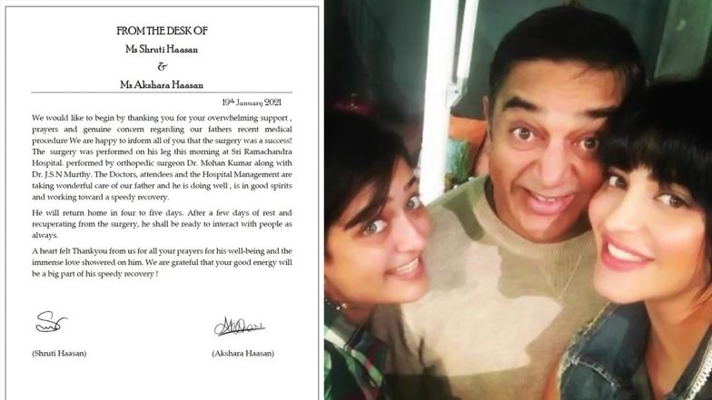 Akshara and Shruti Haasan Issue Joint Statement to Give an Update on Father Kamal Haasan’s Leg Surgery