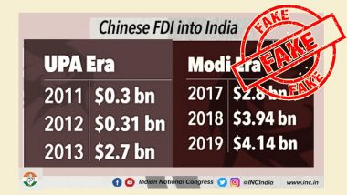 Chinese FDI into India Increased during Modi-Era? PIB Fact-Check Terms the Viral Claim as 'Fake & Incorrect'