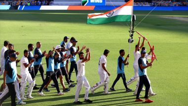 Rishabh Pant Leads Team India's Victory March With National Flag At The Gabba Following Test Series Win Over Australia (Watch Video)