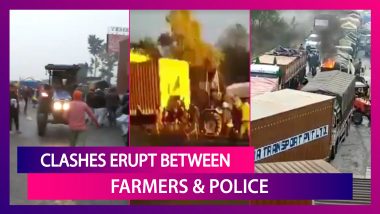 Farmers' Protest: Clashes Erupt Between Cops & Protesters On Delhi-Jaipur Highway; Police Fire Tear Gas Shells