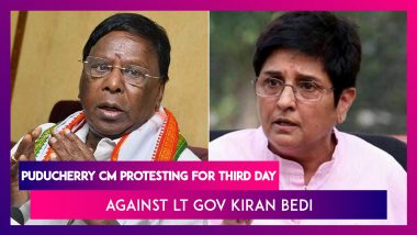 Puducherry Chief Minister V Narayanasamy Protesting For Third Day Against Lt Gov Kiran Bedi, Says ‘Go Back Bedi’