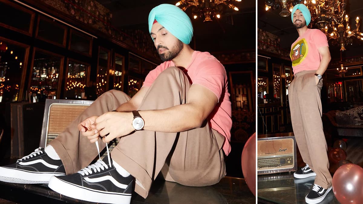 Diljit Dosanjh wearing Amiri Bone Runner. #diljitdosanjh #amiri  #amiribonerunner sneakerstarsindia