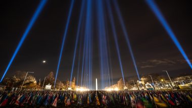 US Inauguration Day: Field of Flags and 56 Pillars of Light Illuminate in National Mall, Washington DC Ahead of The Ceremony, See Beautiful Pics and Video