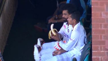 Navdeep Saini Peels Banana For Injured Ravindra Jadeja During IND vs AUS 3rd Test Day 5 (Watch Video)