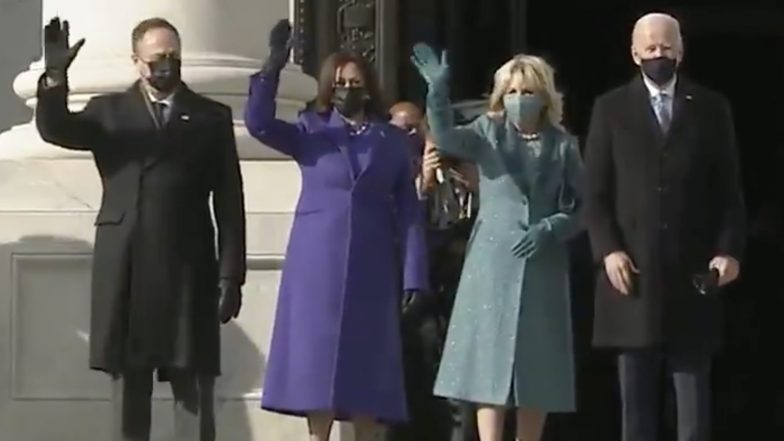 Kamala Harris Rocks Deep Purple Outfit Designed by African American Designers at Inauguration Day, Doug Emhoff in Ralph Lauren Suit