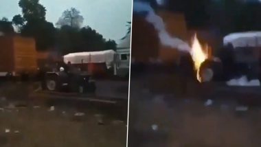 Farmers' Protest: Clashes Erupt Between Police And Farmers on Delhi-Jaipur Highway; Cops Fire Tear Gas Shells (Watch Video)