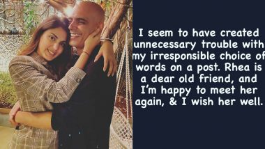 Rajiv Lakshman Issues an Apology After Deleting His ‘My Girl’ Post With Rhea Chakraborty, Says ‘She Is a Dear Old Friend’