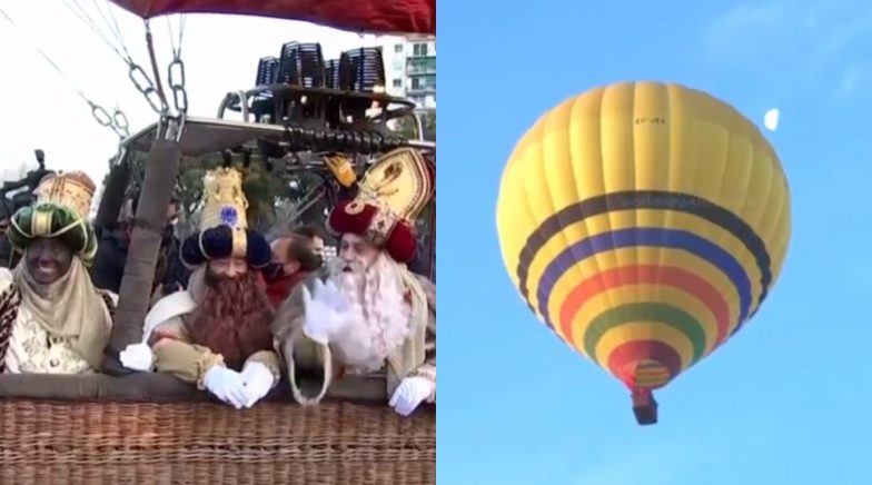 ‘Three Wise Men’ Rides on Hot Air Balloon Over Seville in Spain on Eve of Epiphany (Watch Video)