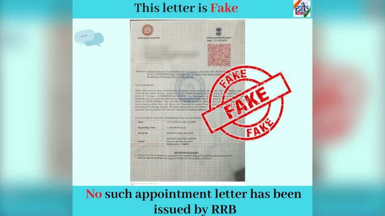 Fake Appointment Letter By Northern Railways For Post of  Group (C) 'Commercial Clerk' Goes Viral