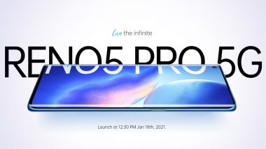 Oppo Reno5 Pro 5G Smartphone To Be Launched in India on January 18, 2021