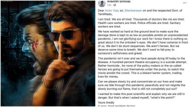 Master: A Doctor’s ‘Open Letter’ to Thalapathy Vijay Goes Viral As Backlash Continues Over TN Government’s Decision To Allow 100% Occupancy in Theatres