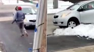Epic Robbery Fail! Man Caught Stealing Package From Porch After His Getaway Car Gets Stuck in Snow, Hilarious Video Goes Viral