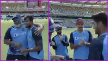 T Natarajan, Washington Sundar Make Test Debuts; Receive Caps At the Start of India vs Australia 4th Test at The Gabba (Watch Video)