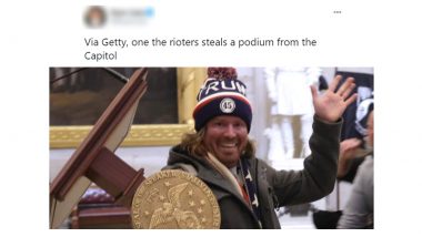 US Capitol Unrest: People Think ‘Via Getty’ is the Name of Rioter Who Stole Podium from Capitol Building After Pics Surface on Twitter Crediting Getty Images Agency!