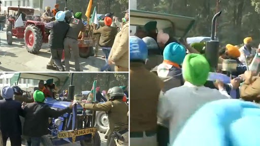 Farmers’ Protest Over Farm Laws: Scuffle Breaks Out Between Farmers and Police After Cops Try To Stop Them From Marching to Raj Bhavan in Dehradun (Watch Video)
