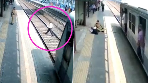 Mumbai Cop Pulls Elderly Man Up From Railway Track at Dahisar Railway Station (Watch Video)