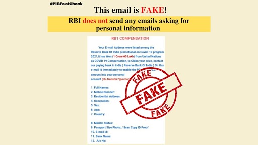 RBI Asking for Personal & Bank Account Details To Claim Prize Money of Rs 1.60 Cr From UN As COVID-19 Compensation? PIB Reveals Truth Behind Fake Post