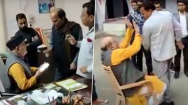 Maya Shankar Pathak, Former BJP MLA, Thrashed By Family Members in College Premises for Sexually Assaulting Girl Student in Varanasi; (Watch Video)