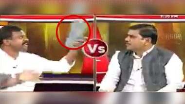 Activist Kolikapudi Srinivasa Rao Hits BJP Leader Vishnu Vardhan Reddy with Slipper During TV Debate in Amaravati (Watch Video)