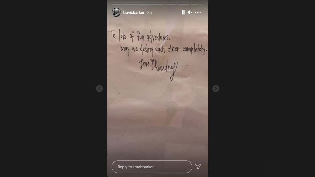 Travis Barker Shares Handwritten Note from Girlfriend Kourtney ...