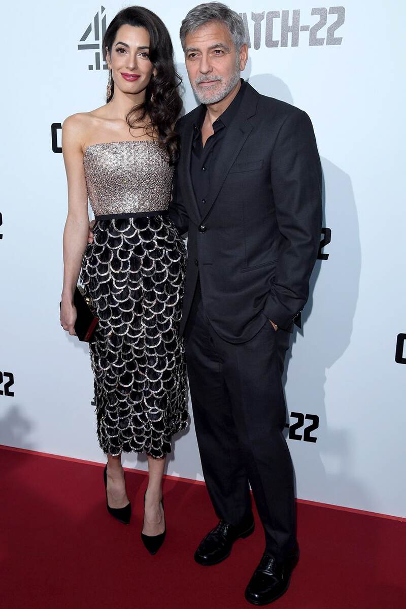 Amal in Strapless Shiny Metallic Silver Dress Amal in Strapless Shiny Metallic Silver Dress