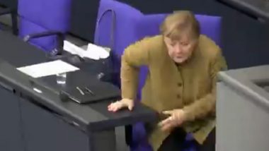 Angela Merkel Panics After Not Finding Face Mask on Her Desk, Video Showing Her Rushing To Get the Forgotten Mask Goes Viral (Watch Video)