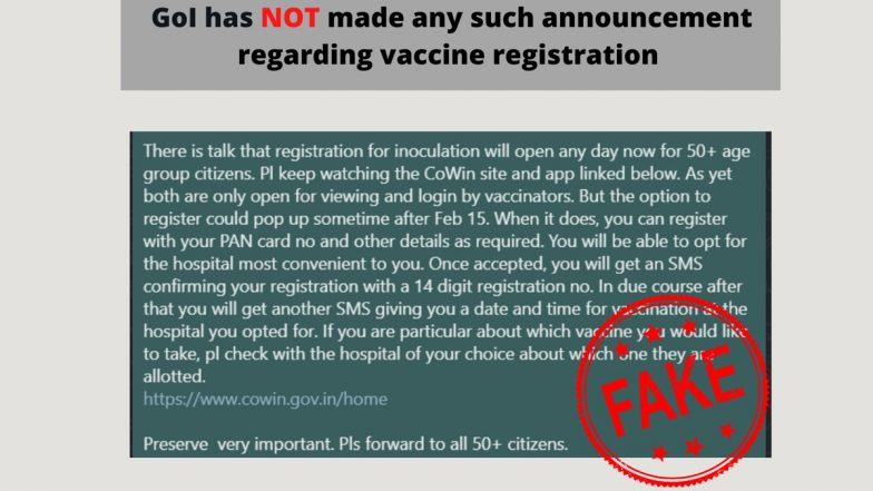 Inoculation Registration on CoWin App Will Open in February for Citizens Above Age of 50? PIB Fact Check Debunks Fake News