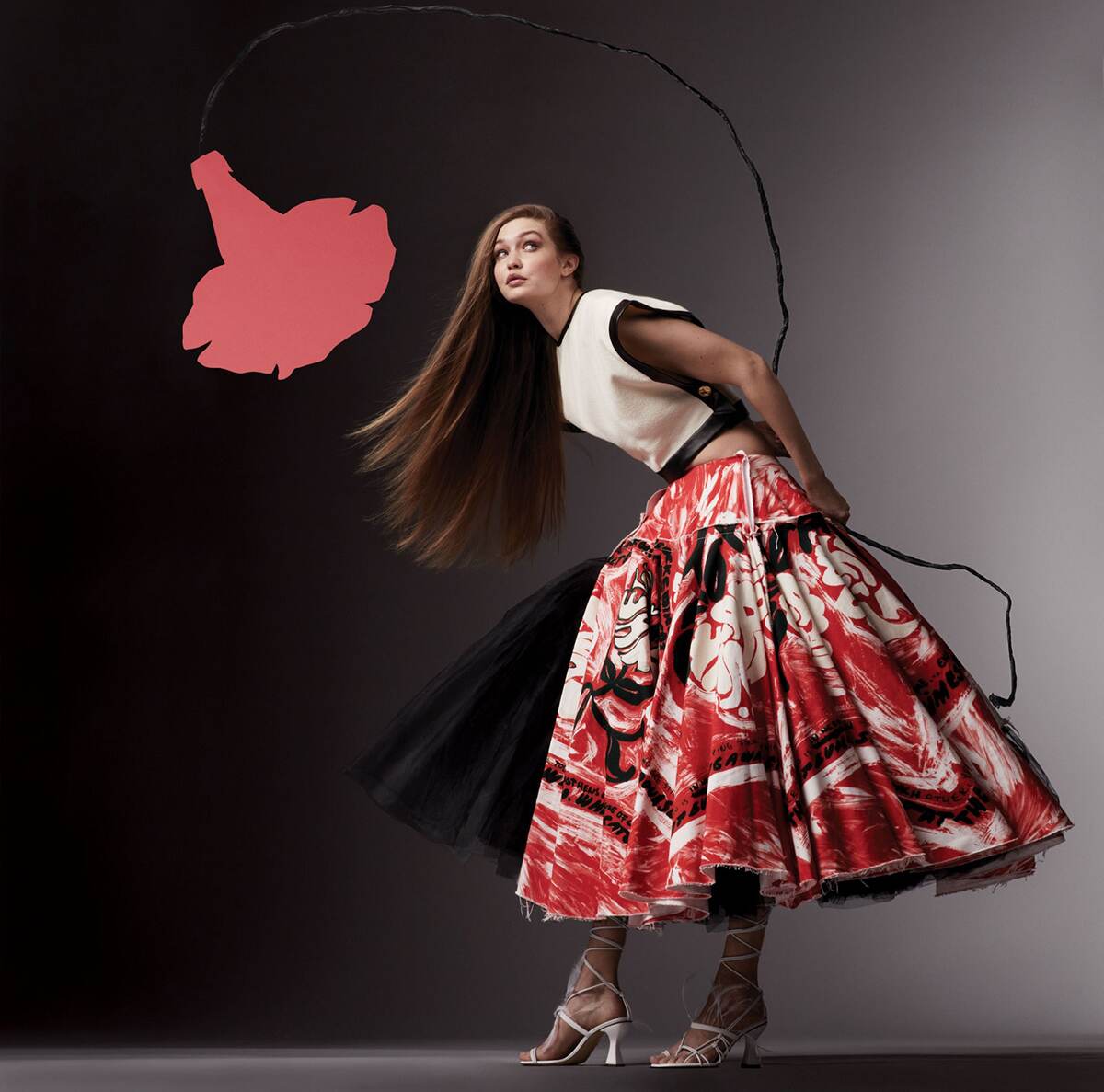 Gigi Hadid in a Proenza Schouler crop top and a Marni skirt Gigi Hadid in a Proenza Schouler crop top and a Marni skirt